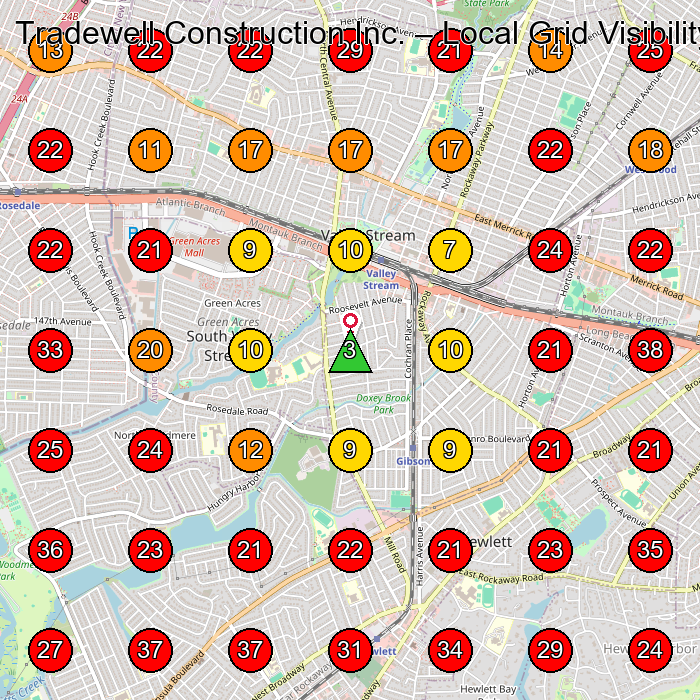 Tradewell Construction Inc. GeoGrid visibility map for General Contractor in Valley Stream